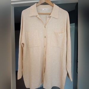 MNG Soft Cream Abolone Button Up Cardigan Sweater (M)